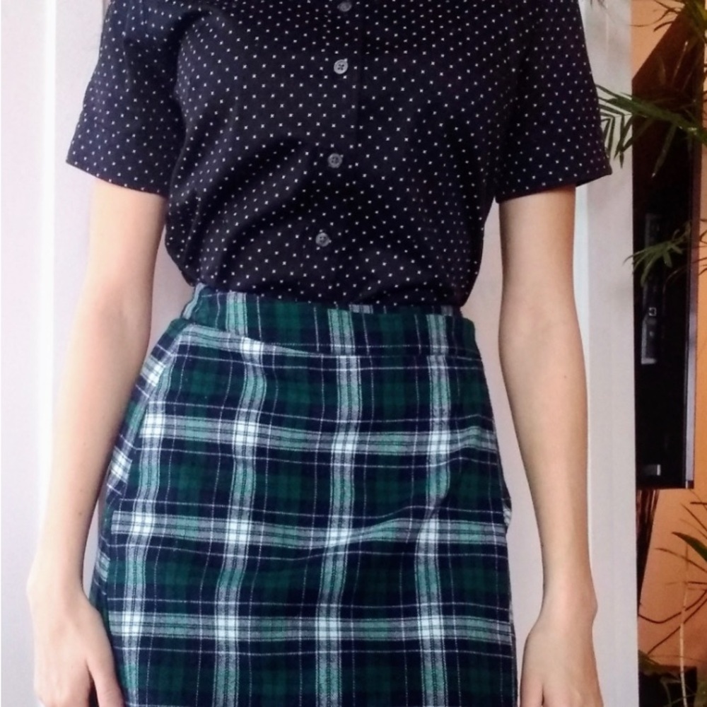 Brandy Melville Green Plaid Buckle Skirt
